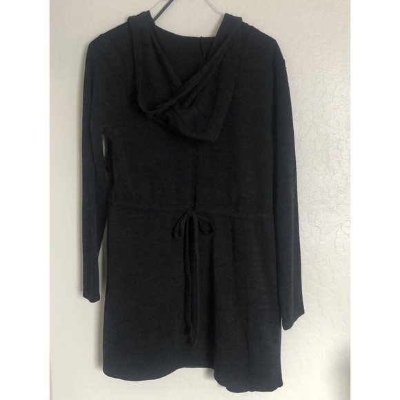 Doe & Rae Cardigan Black Waterfall Open Front Sweater W/pockets & Hood - Small - Picture 2 of 14